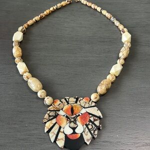 Vintage Lee Sands Coral Lion head Beaded necklace
